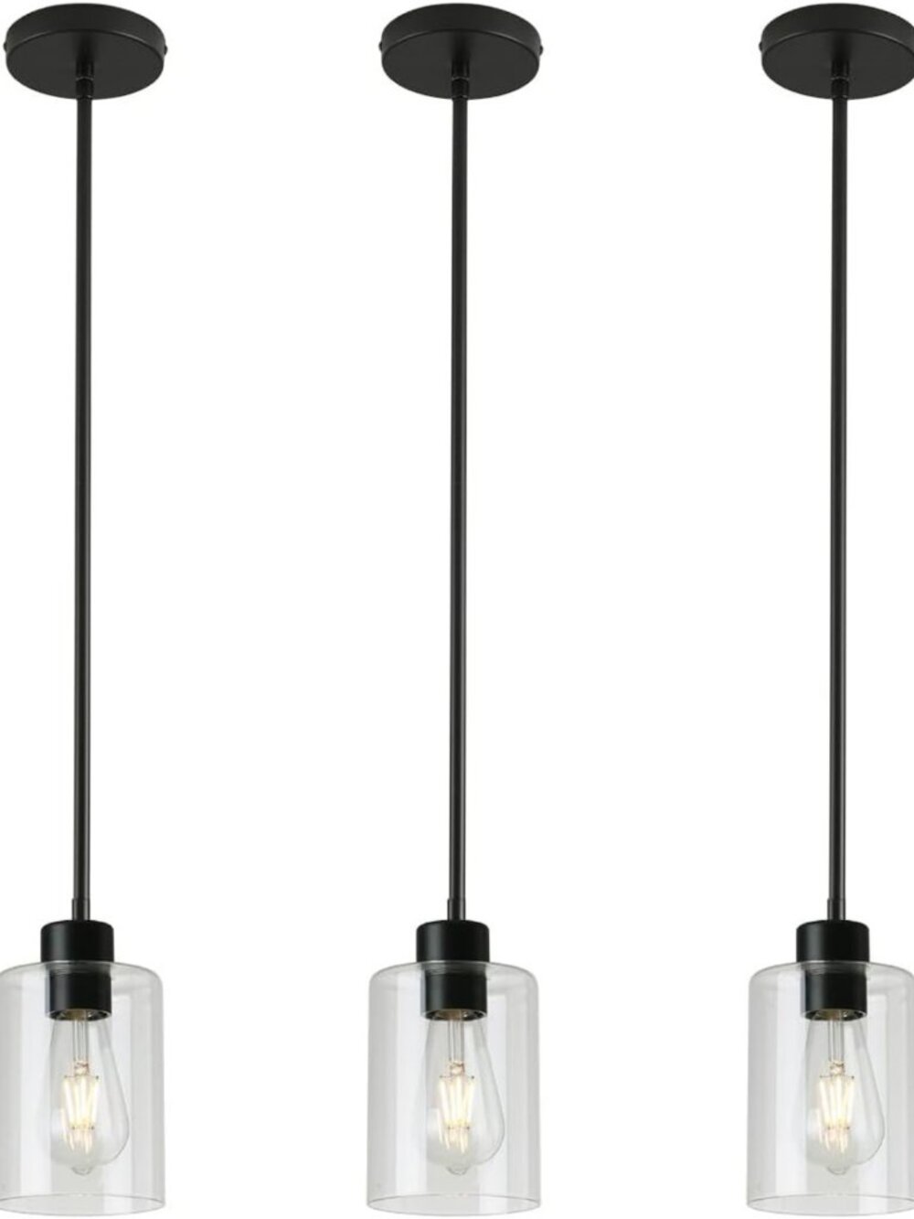 3 Pack Matte Black Pendant Lights - Modern Industrial Hanging Fixtures for